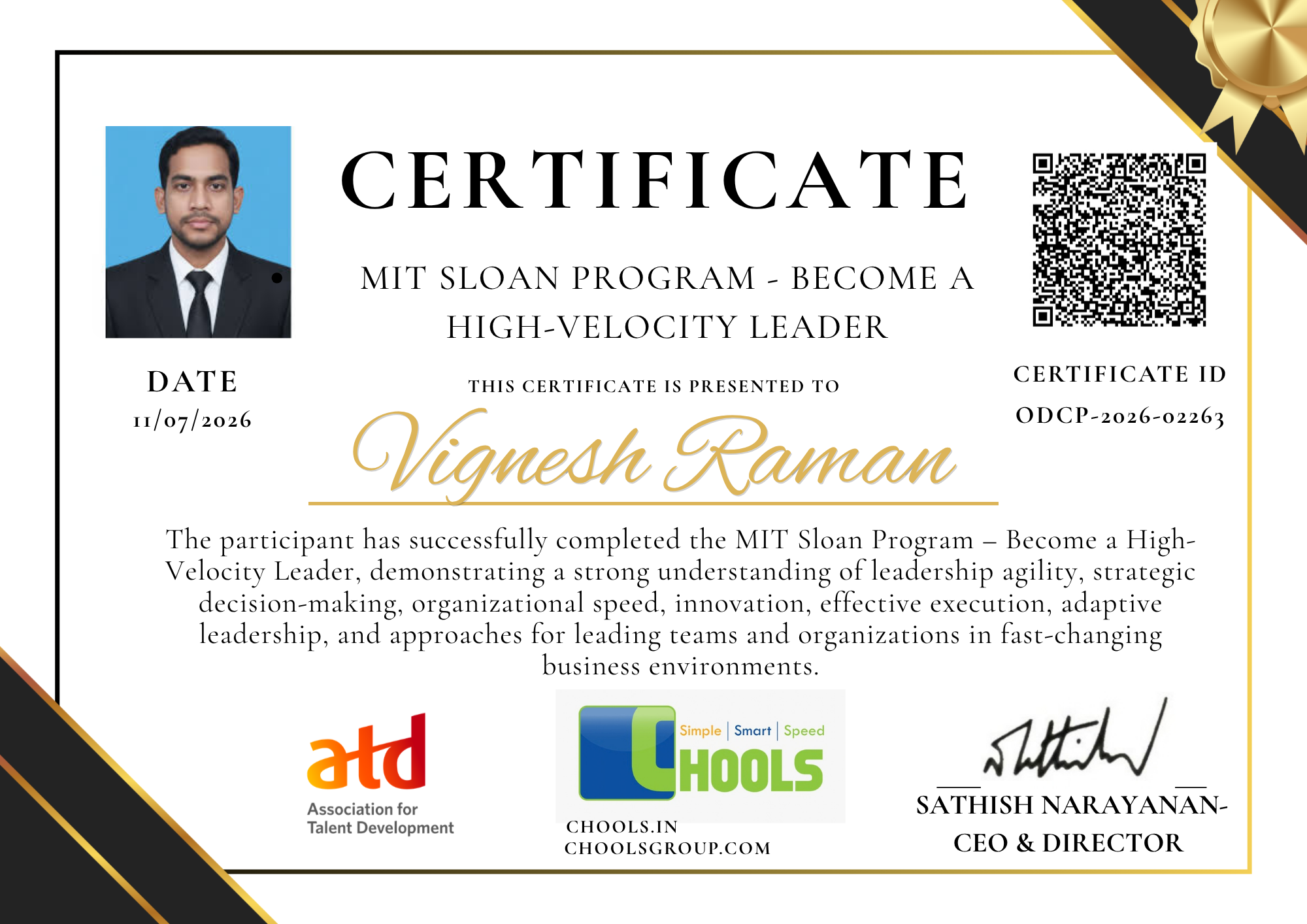 MIT Sloan Program - Become a High-Velocity Leader Program Certificate